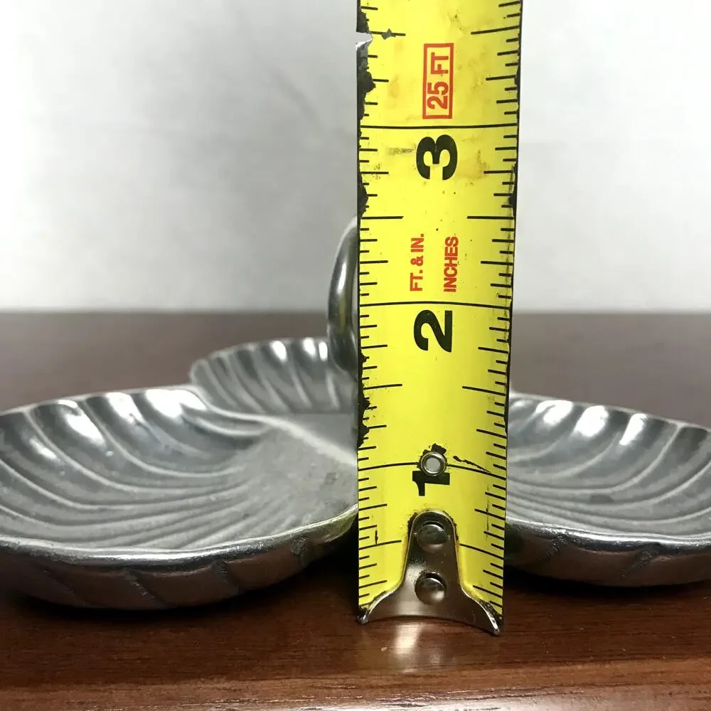 Petrina Argentina VTG Pewter 3 Shell Compartment Serving Nut Tray With Holder